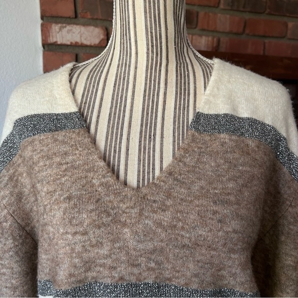 Veronica Beard Miley Colorblock Metallic V-Neck Sweater in Ivory Multi Sz XS - Picture 5 of 11